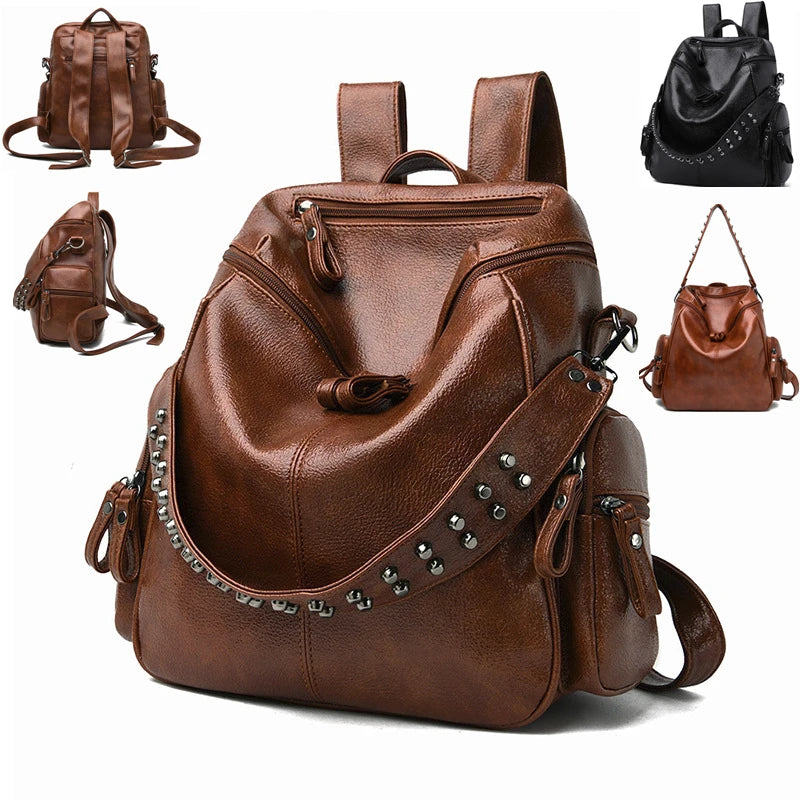 New Trend Women Backpack Rivet PU Leather Ladies Backpacks Shoulder Bags Teenage Girl School Bags Mochilas Rucksacks Backbag