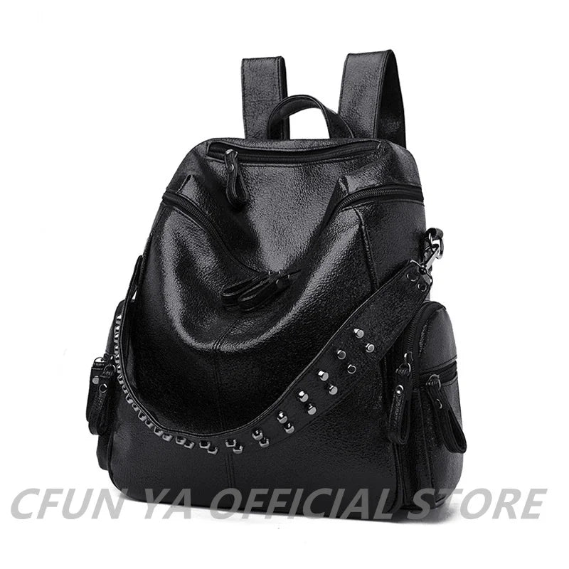 New Trend Women Backpack Rivet PU Leather Ladies Backpacks Shoulder Bags Teenage Girl School Bags Mochilas Rucksacks Backbag