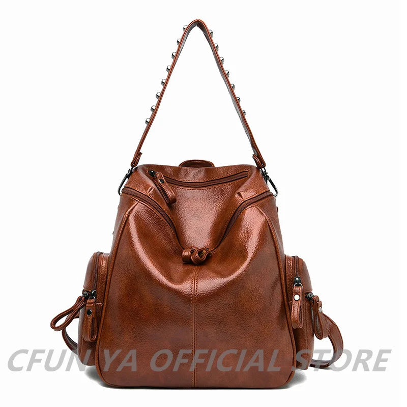 New Trend Women Backpack Rivet PU Leather Ladies Backpacks Shoulder Bags Teenage Girl School Bags Mochilas Rucksacks Backbag