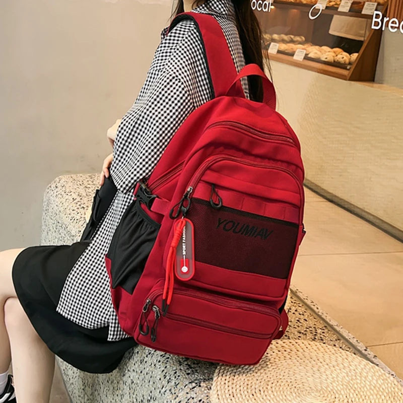 New Trendy Female Backpack Unisex Laptop College Backpack Fashion Nylon Teenage Boy Girl School Bag Multi Pocket Women Backpack
