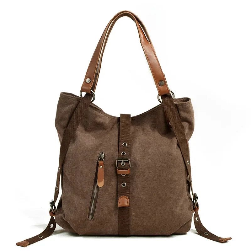New Vintage Canvas Women's Shoulder Multifunction Handbag Female Fashion Tote Bag Casual Backpack