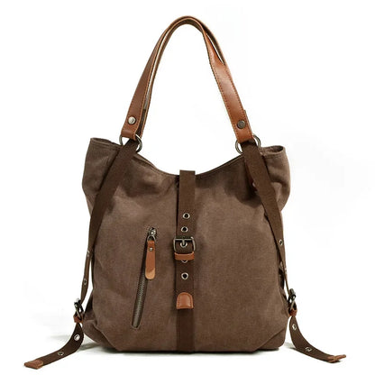 New Vintage Canvas Women's Shoulder Multifunction Handbag Female Fashion Tote Bag Casual Backpack