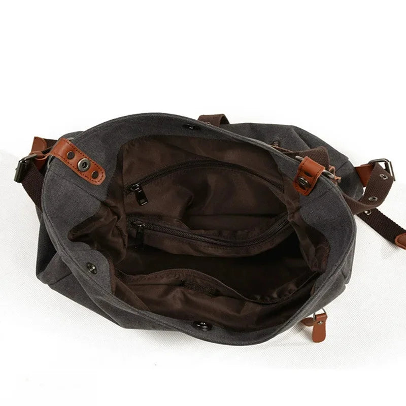 New Vintage Canvas Women's Shoulder Multifunction Handbag Female Fashion Tote Bag Casual Backpack