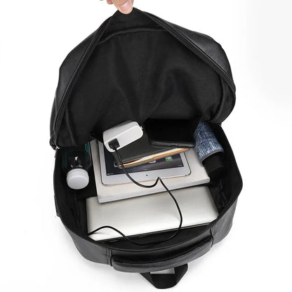 New Vintage Men USB Charging Large Laptop Bag PU Leather Man Travel Backpack Casual Teenagers School Bags For Boys