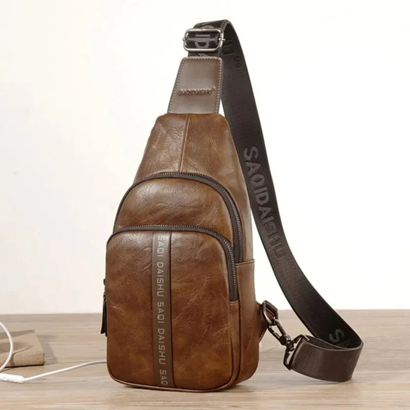 New Vintage Men's Chest High Quality Leather Male Shoulder Business Crossbody Fashion Sling Bag