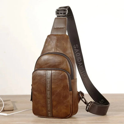 New Vintage Men's Chest High Quality Leather Male Shoulder Business Crossbody Fashion Sling Bag