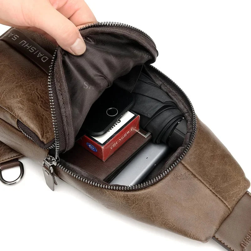 New Vintage Men's Chest High Quality Leather Male Shoulder Business Crossbody Fashion Sling Bag