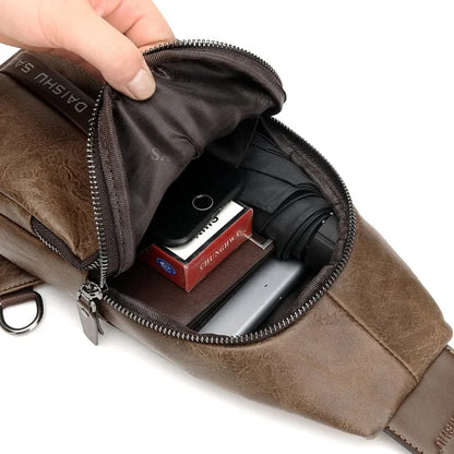 New Vintage Men's Chest High Quality Leather Male Shoulder Business Crossbody Fashion Sling Bag