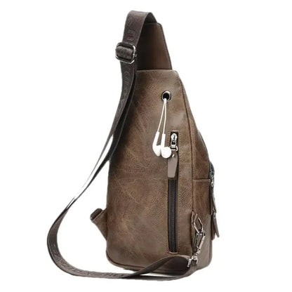 New Vintage Men's Chest High Quality Leather Male Shoulder Business Crossbody Fashion Sling Bag