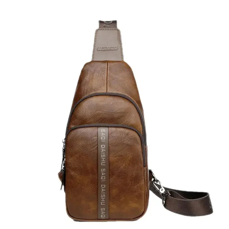 New Vintage Men's Chest High Quality Leather Male Shoulder Business Crossbody Fashion Sling Bag