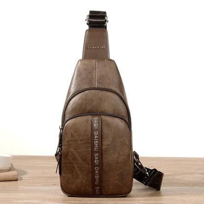 New Vintage Men's Chest High Quality Leather Male Shoulder Business Crossbody Fashion Sling Bag
