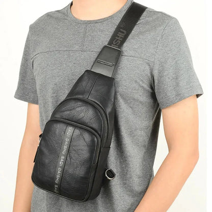 New Vintage Men's Chest High Quality Leather Male Shoulder Business Crossbody Fashion Sling Bag