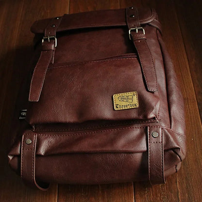 New Vintage Men's Multifunction Travel Backpack Large Capacity School Bags For Teenager PU Leather Man Laptop Bag