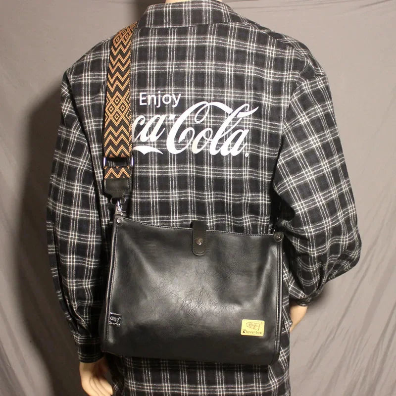 New Vintage PU Leather Shoulder Large Capacity Youth Crossbody Casual Male Messenger Fashion Sling Bag