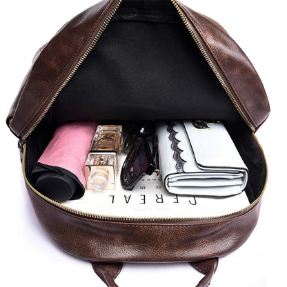 New Vintage Soft Leather Women Backpack Cute Bear Pendant School Bag For Teenage Girls Light & Large Capacity Ladies Travel Bags