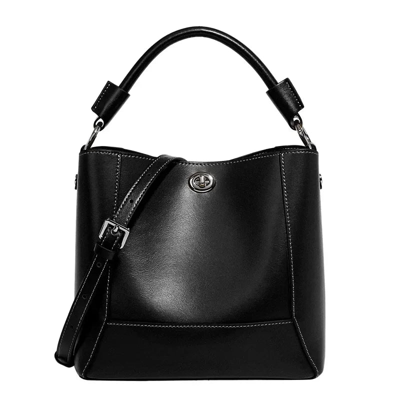 New Water Bucket Bag Handheld Genuine Leather One Shoulder Women's Bag Soft Leather Large Capacity Simple Fashion Crossbody Bag