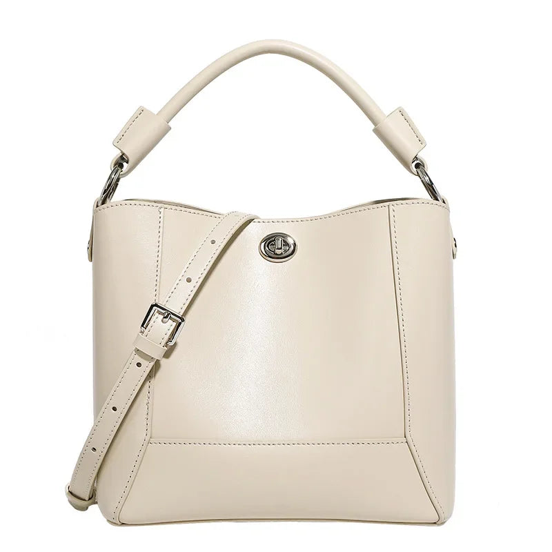 New Water Bucket Bag Handheld Genuine Leather One Shoulder Women's Bag Soft Leather Large Capacity Simple Fashion Crossbody Bag