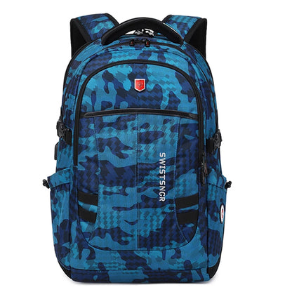 New Waterproof 17.3 Inch Laptop Backpack Men USB Charging Swiss Backpack Travel Women Rucksack Male Vintage School Bag Mochila