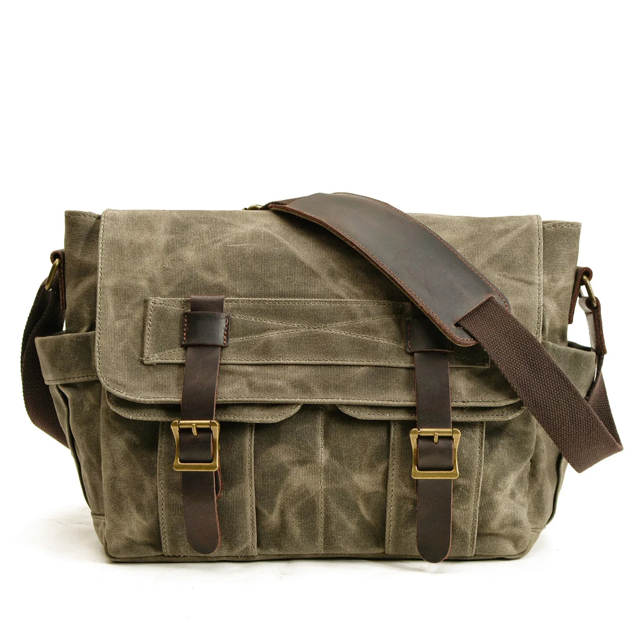 New Wax Canvas Splicing Men's Real-Leather Bag Vintage Men's Single-Shoulder Bag Fashion Computer Messenger Bag for men