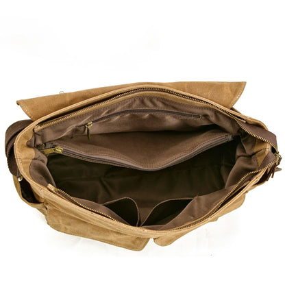 New Wax Canvas Splicing Men's Real-Leather Bag Vintage Men's Single-Shoulder Bag Fashion Computer Messenger Bag for men
