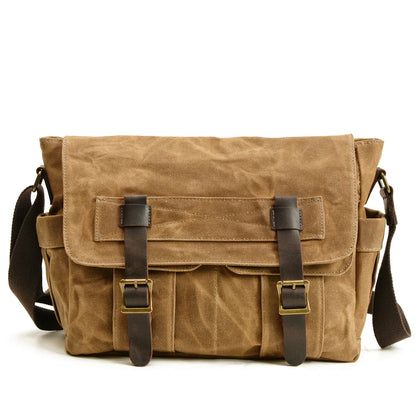 New Wax Canvas Splicing Men's Real-Leather Bag Vintage Men's Single-Shoulder Bag Fashion Computer Messenger Bag for men