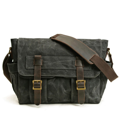 New Wax Canvas Splicing Men's Real-Leather Bag Vintage Men's Single-Shoulder Bag Fashion Computer Messenger Bag for men