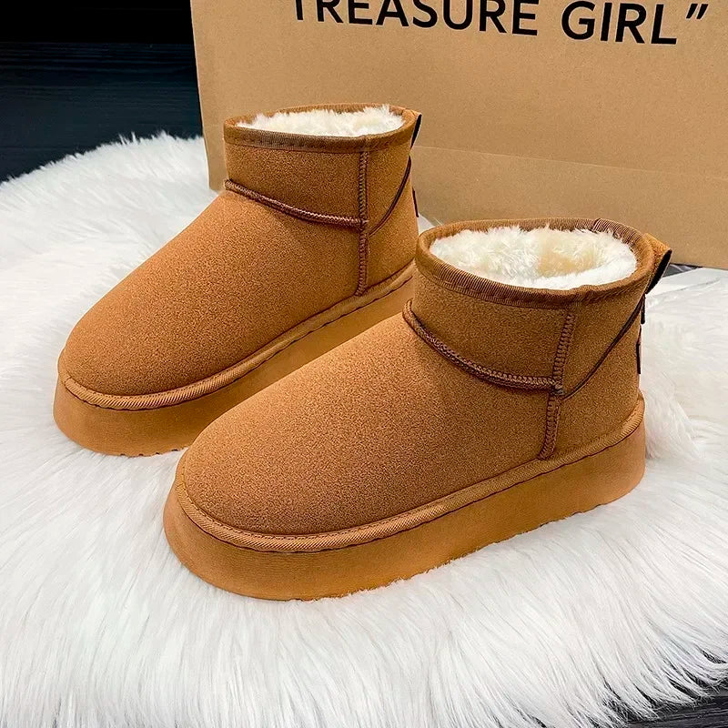 New Winter Women Short Plush Warm Snow Boots Flats Casual Shoes Suede Fur Chelsea Ankle Boots Platform Ladies Shoes Botas Mujer