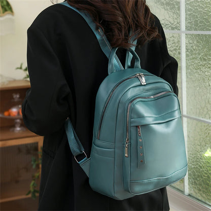 New Women Backpacks Solid Casual Travel Bagpack Fashion Pu Leather Rucksack School Bookbag High Quality Female Backpack Mochilas