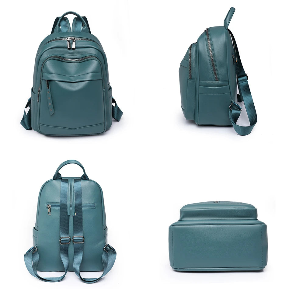 New Women Backpacks Solid Casual Travel Bagpack Fashion Pu Leather Rucksack School Bookbag High Quality Female Backpack Mochilas