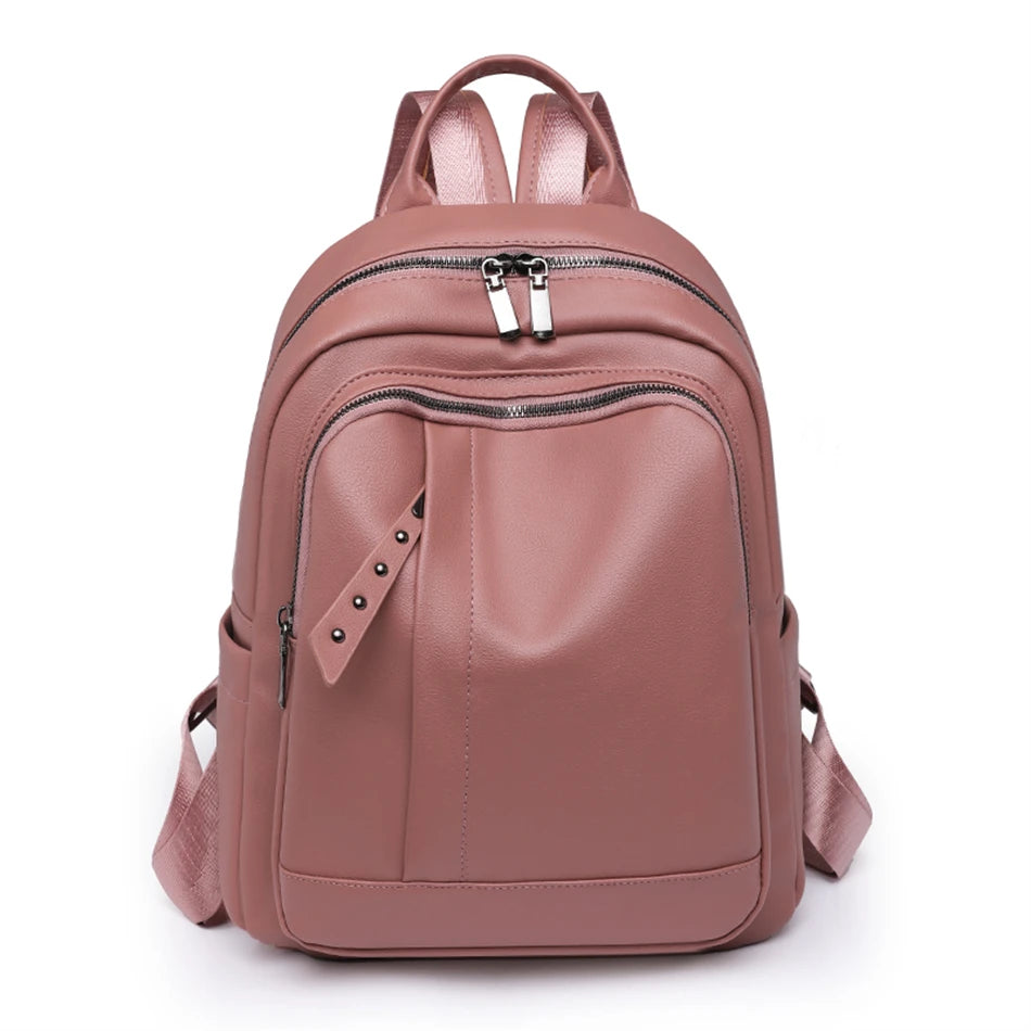 New Women Backpacks Solid Casual Travel Bagpack Fashion Pu Leather Rucksack School Bookbag High Quality Female Backpack Mochilas