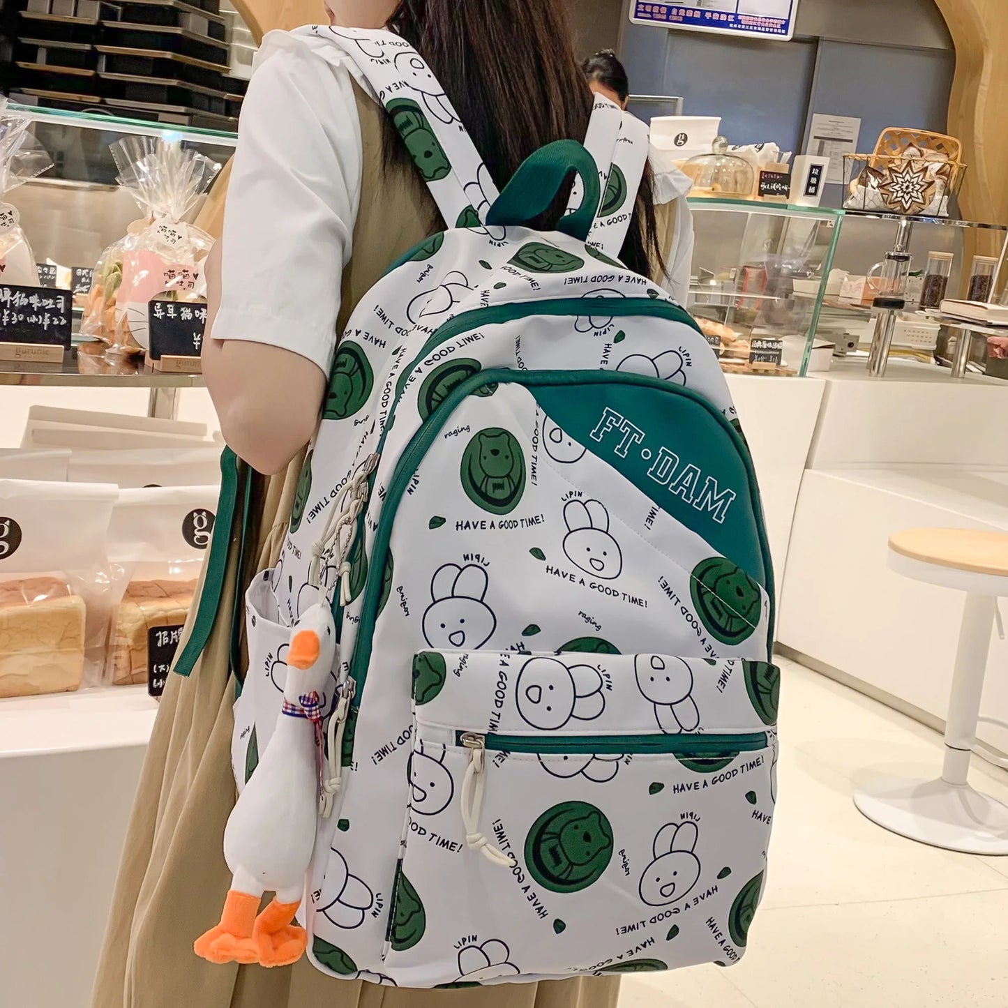 New Women Cartoon Print Cute School Bag Girl Travel Nylon Book Backpack Lady Harajuku Bag Fashion Female College Backpack Laptop