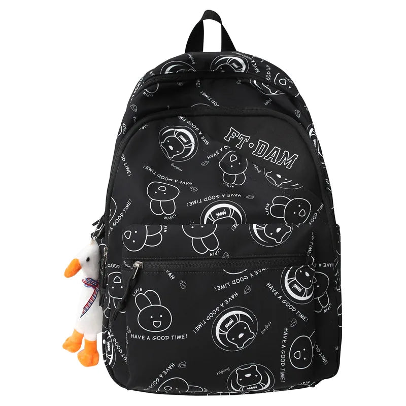 New Women Cartoon Print Cute School Bag Girl Travel Nylon Book Backpack Lady Harajuku Bag Fashion Female College Backpack Laptop