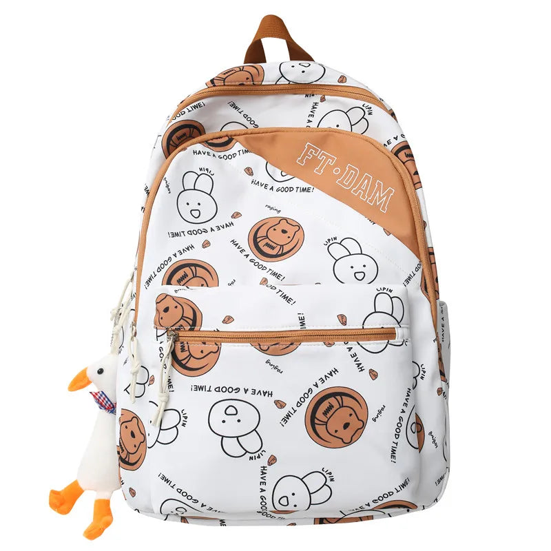New Women Cartoon Print Cute School Bag Girl Travel Nylon Book Backpack Lady Harajuku Bag Fashion Female College Backpack Laptop