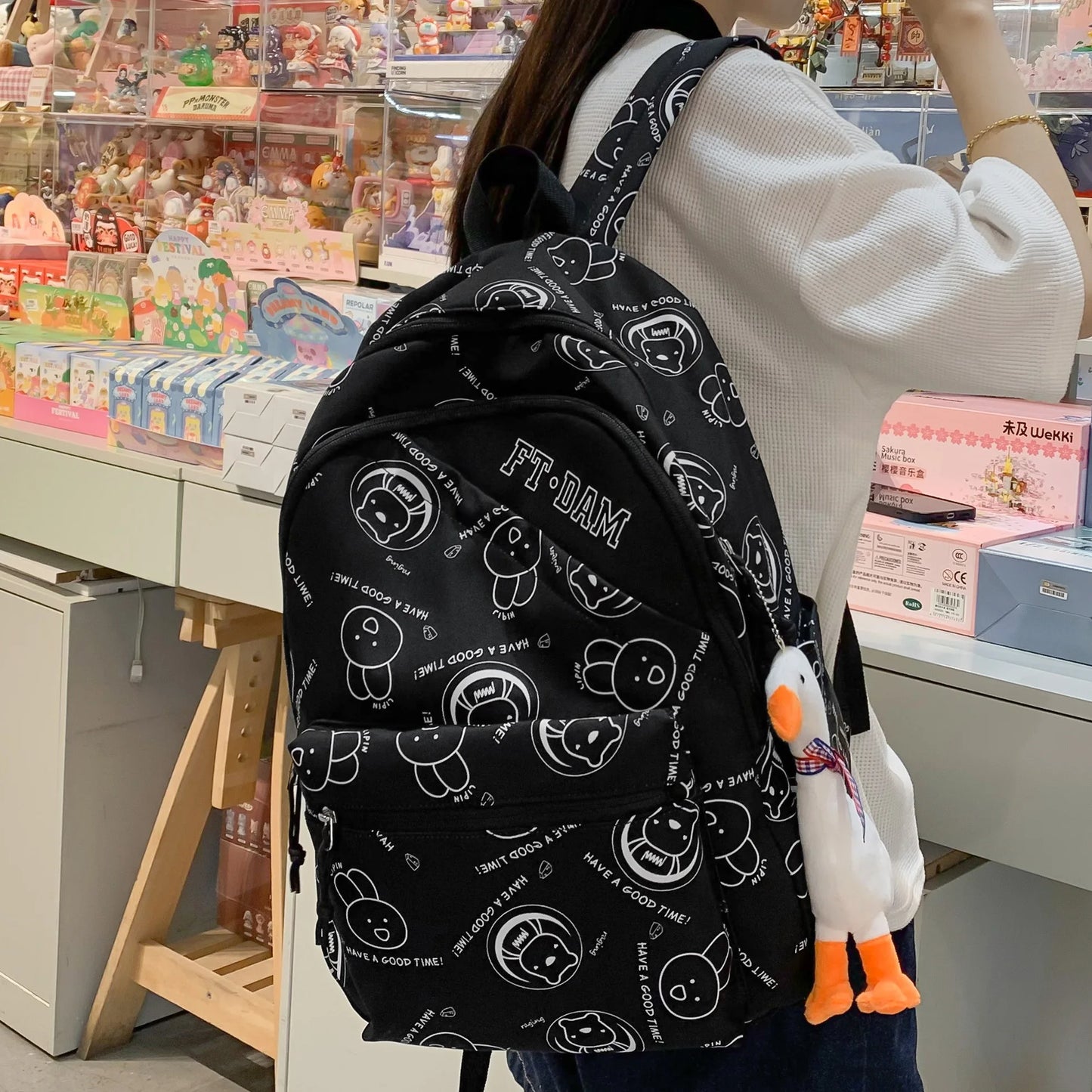 New Women Cartoon Print Cute School Bag Girl Travel Nylon Book Backpack Lady Harajuku Bag Fashion Female College Backpack Laptop