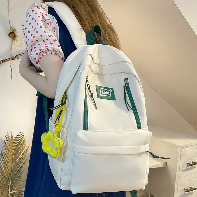 New Women Cute Green Student Backpack Fashion Kawaii Girl School Bag Trendy Female Laptop College Backpack Ladies Nylon Book Bag
