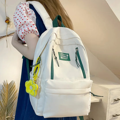 New Women Cute Green Student Backpack Fashion Kawaii Girl School Bag Trendy Female Laptop College Backpack Ladies Nylon Book Bag
