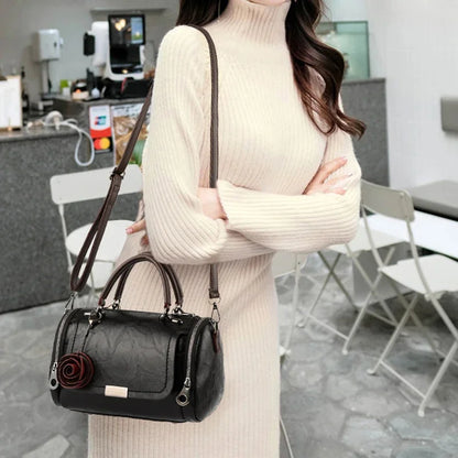 New Women Flowers Pendant PU Leather Single Shoulder Handbag Fashion Ladies Boston Totes Crossbody Messenger Bag for Female
