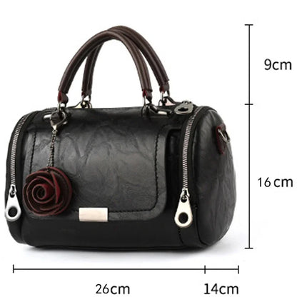 New Women Flowers Pendant PU Leather Single Shoulder Handbag Fashion Ladies Boston Totes Crossbody Messenger Bag for Female