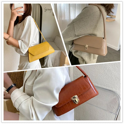 New Women Handbag Exquisite Retro PU-leather Shoulder Bag Stylish Underarm Bag Casual Solid Color Dating Shopping Fashion Bags