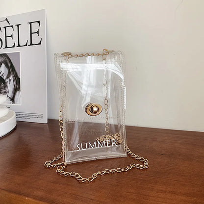 New Women Mini Chain Messenger Bags Transparent PVC Crossbody Bag Lady Beach Bag for Girls Mobile Phone Purses and Handbags