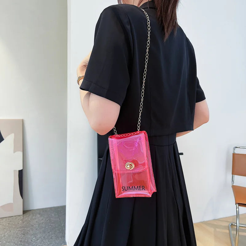 New Women Mini Chain Messenger Bags Transparent PVC Crossbody Bag Lady Beach Bag for Girls Mobile Phone Purses and Handbags