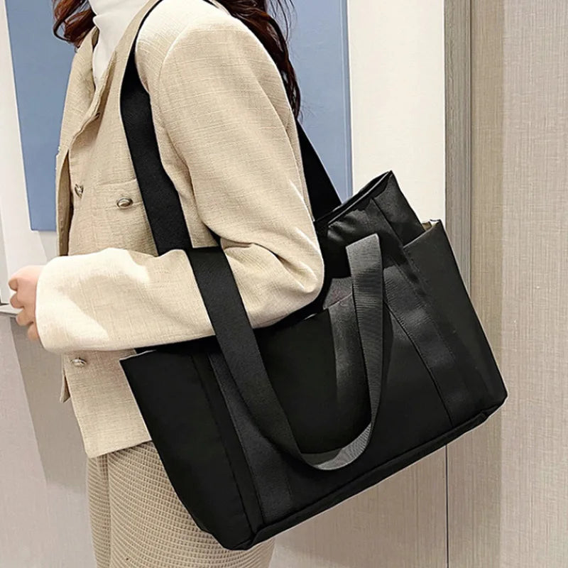 New Women's Bag Solid Color Bag Commuting Shoulder Bag Leisure Simple Large Capacity Nylon Handbag