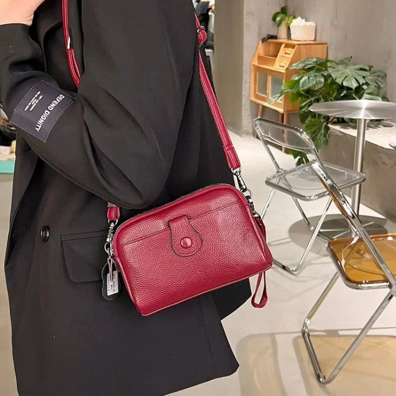 New Women's Genuine Leather Shoulder Leisure Fashion Crossbody Niche Luxury Ladys Mobile Phone 100% Cowhide Lady Bag