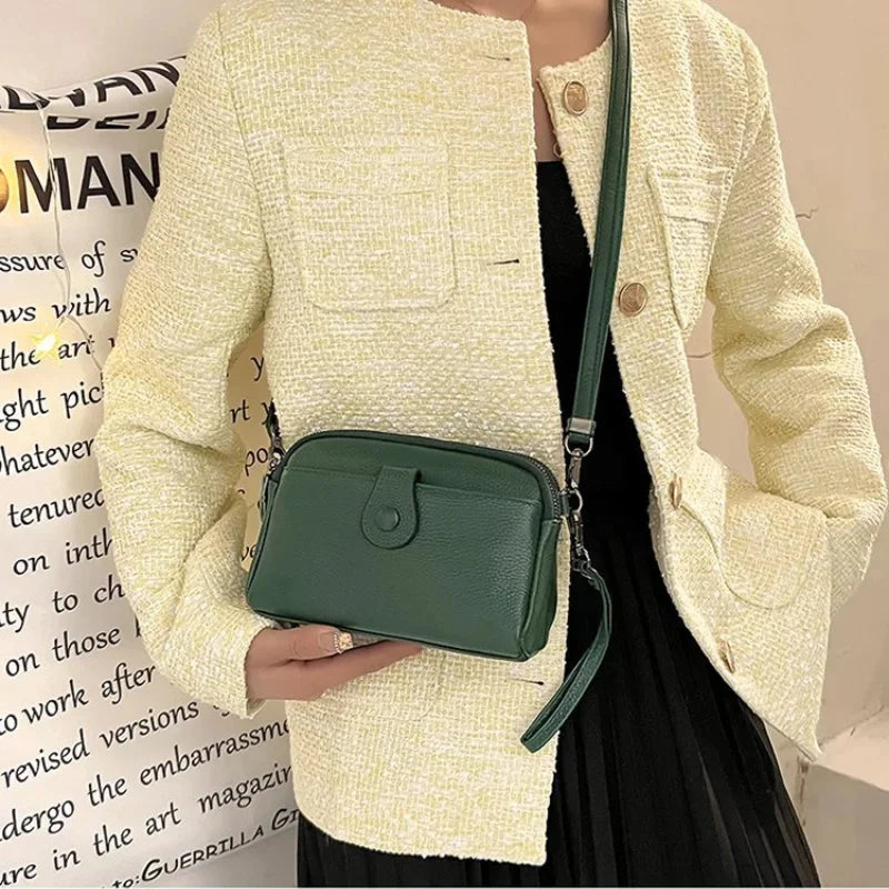 New Women's Genuine Leather Shoulder Leisure Fashion Crossbody Niche Luxury Ladys Mobile Phone 100% Cowhide Lady Bag