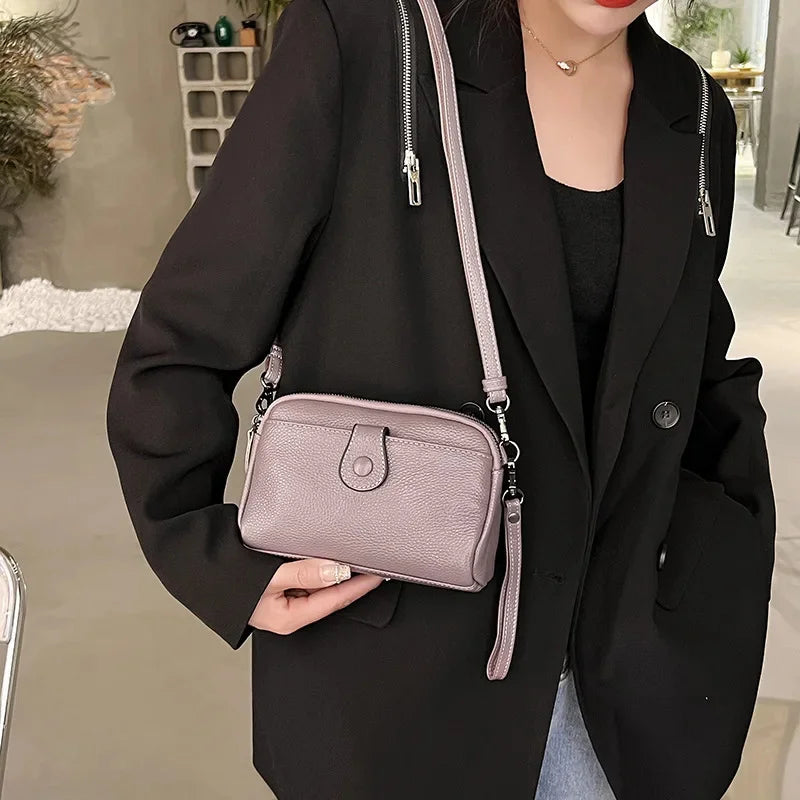 New Women's Genuine Leather Shoulder Leisure Fashion Crossbody Niche Luxury Ladys Mobile Phone 100% Cowhide Lady Bag