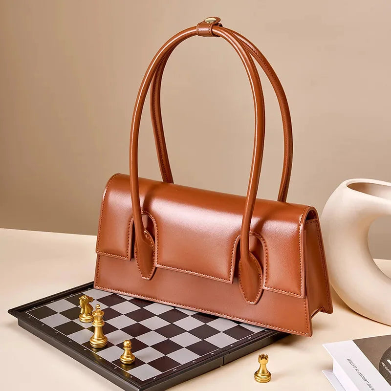 New Women's Genuine Leather Shoulder Niche High-grade Underarm Bag Stylish and Elegant Slung Ladies One-shoulder Handbag