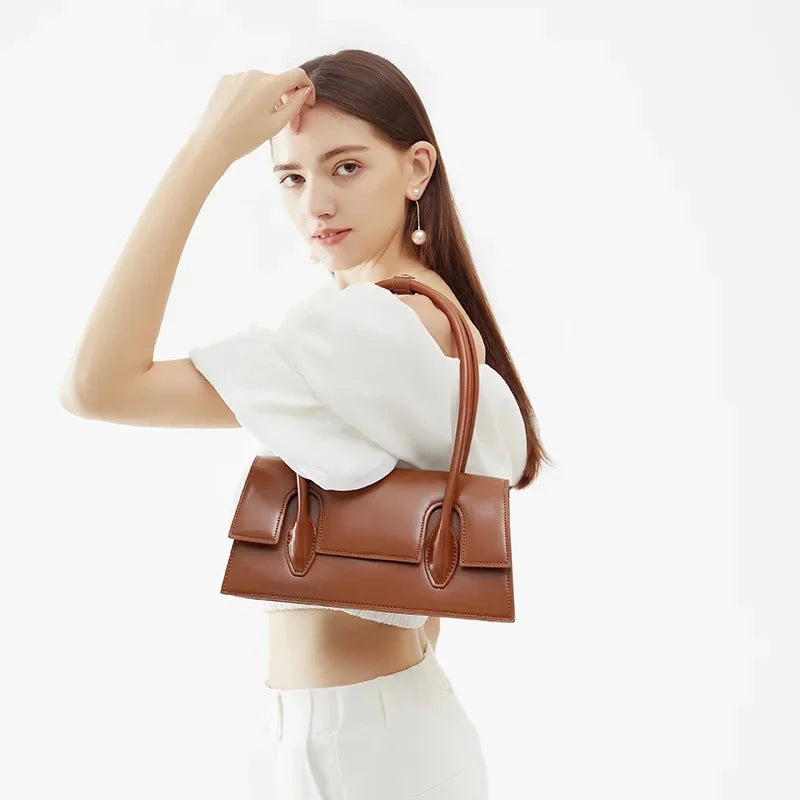 New Women's Genuine Leather Shoulder Niche High-grade Underarm Bag Stylish and Elegant Slung Ladies One-shoulder Handbag