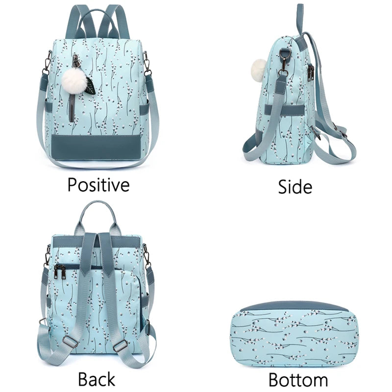 New Women's Multifunction Backpack Casual Nylon Solid Color School Bag For Girls Fashion Detachable Strap Travel Shoulder Bag