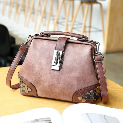 New Women's Retro PU Leather Shoulder Fashion Lock Rivet Crossbody Exquisite Ladies Handbag Female Messenger Bag