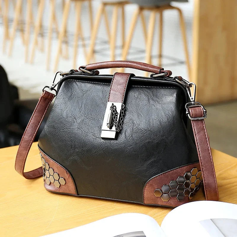New Women's Retro PU Leather Shoulder Fashion Lock Rivet Crossbody Exquisite Ladies Handbag Female Messenger Bag